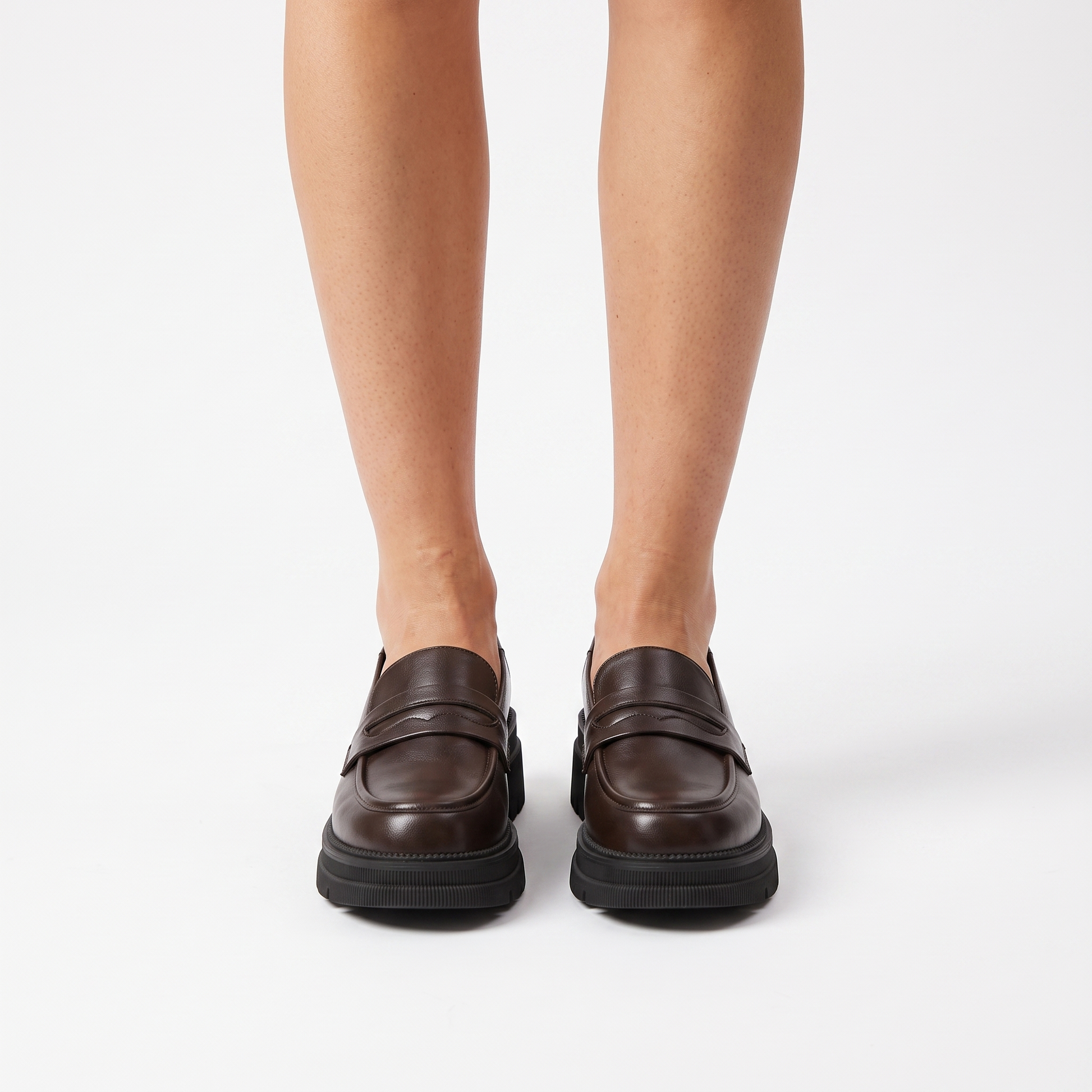 Sunoire penny loafer platform espadrille sole 02 worn hero brown