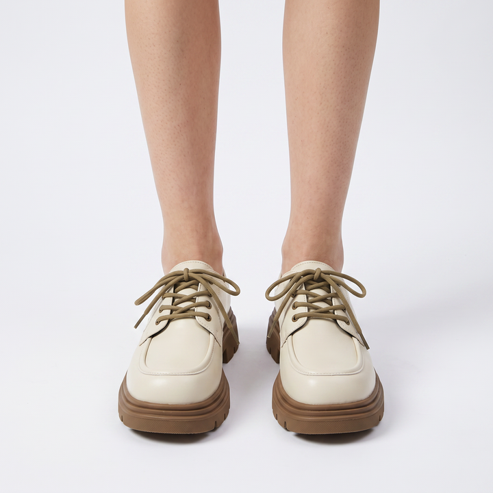Sunoire 1998 10 women chunky heel lace up leather loafers thick sole height increasing large size 35 44 winter wide width comfort shoes 02 worn hero cream