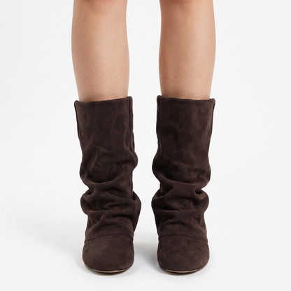 Sunoire hazel womens slouchy knee high boots rounded toe everyday fashion boots 02 worn hero dark brown