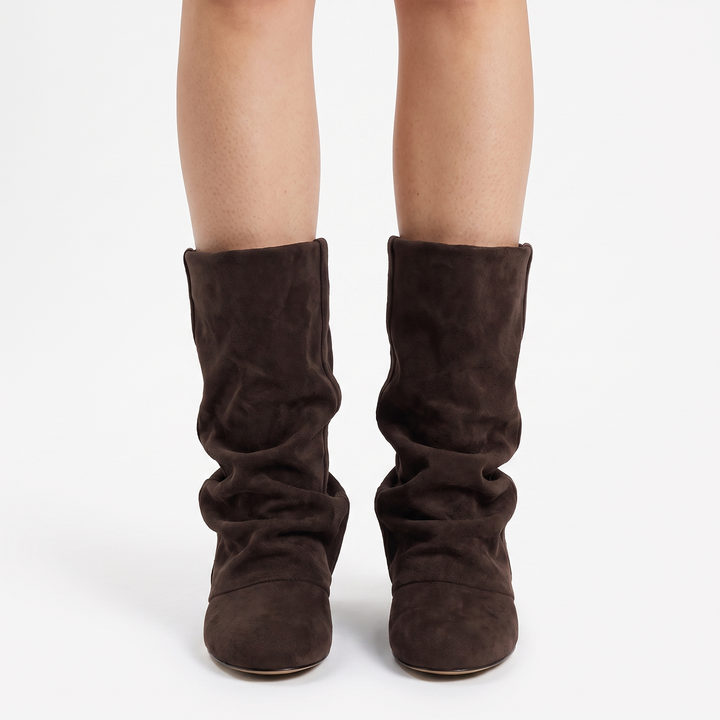 Sunoire hazel womens slouchy knee high boots rounded toe everyday fashion boots 02 worn hero dark brown