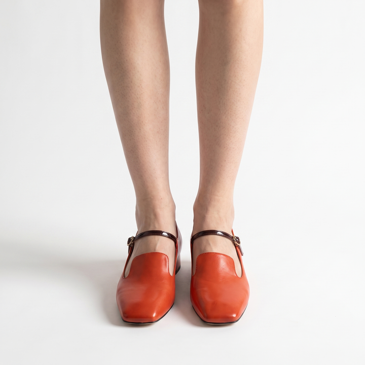Sunoire wholesale dark green pu mary jane heels loafers women square toe mixed color block heel office pumps 02 worn hero red orange
