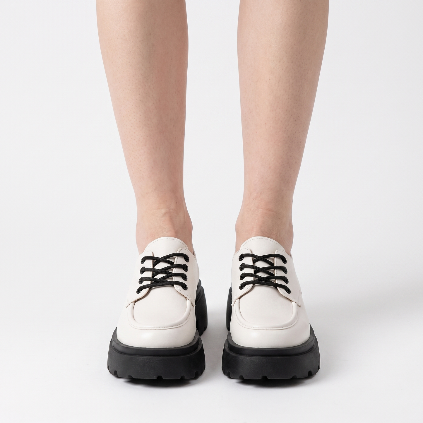 Sunoire 2023 spring and autumn new british style small leather shoes women s fashion retro thick heel lace up thick sole single shoe 02 worn hero white