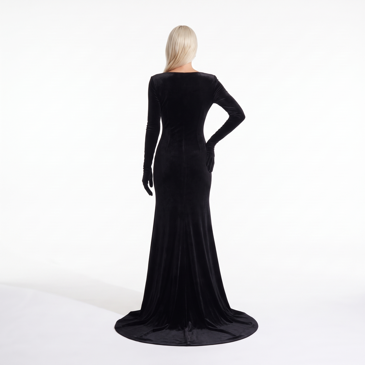 Women's Velvet Sweetheart Long Sleeve Maxi Dress, back view