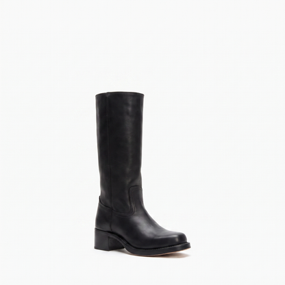 Sunoire mid calf block heel closed toe boots 03 colorway black