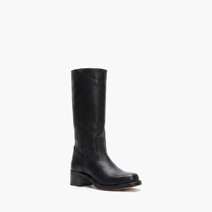 Sunoire mid calf block heel closed toe boots 03 colorway black