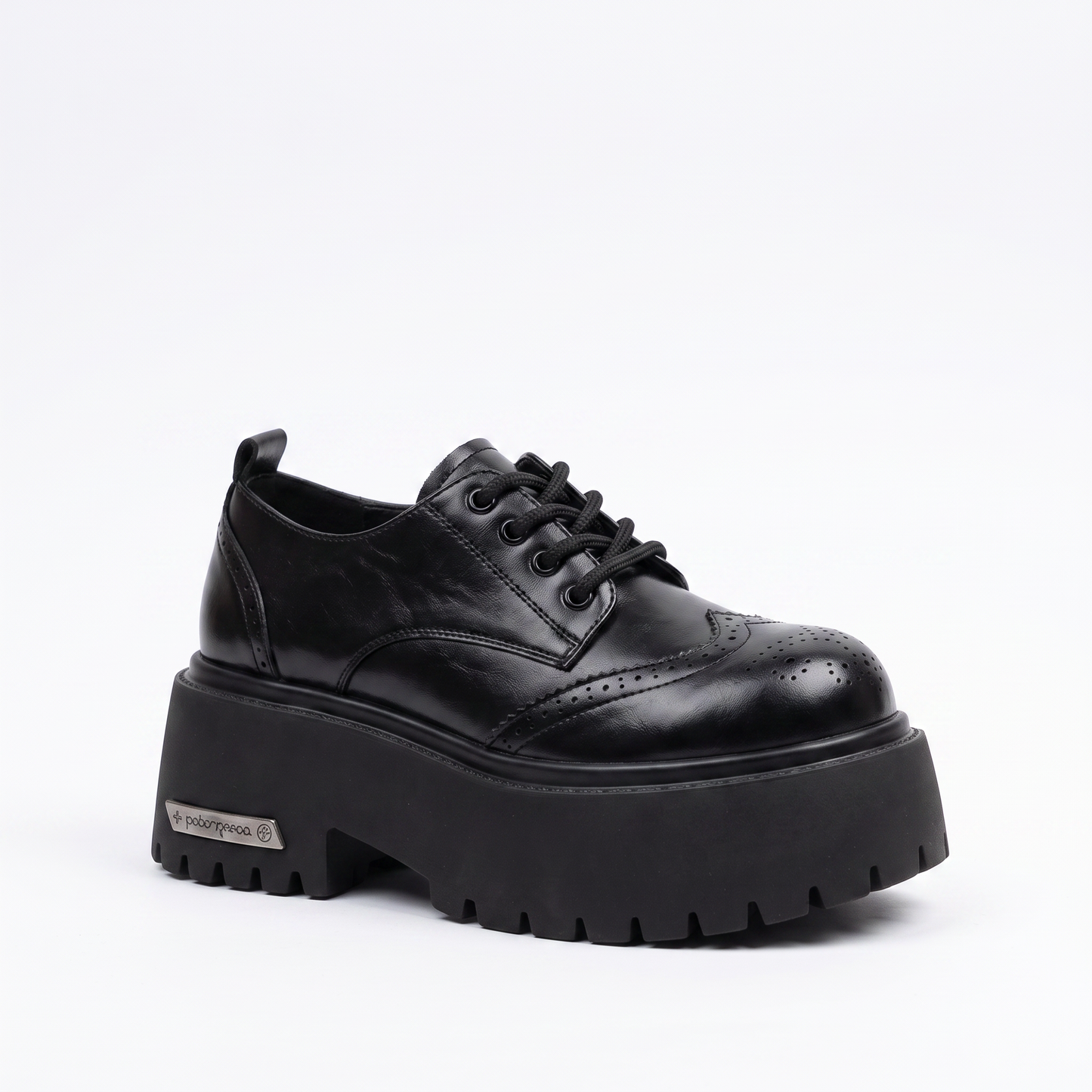 Sunoire european british style women s derby shoes loafers color washed genuine leather thick soled platform lace up height increasing 03 colorway black