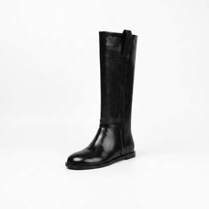 Sunoire women s elegant knee high long boots with round toe fashion mid heels slip on design for autumn winter spring parties 03 colorway black