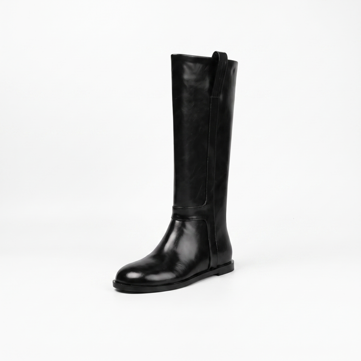 Sunoire women s elegant knee high long boots with round toe fashion mid heels slip on design for autumn winter spring parties 03 colorway black