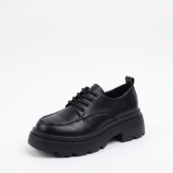 Sunoire 2023 spring and autumn new british style small leather shoes women s fashion retro thick heel lace up thick sole single shoe 03 colorway black