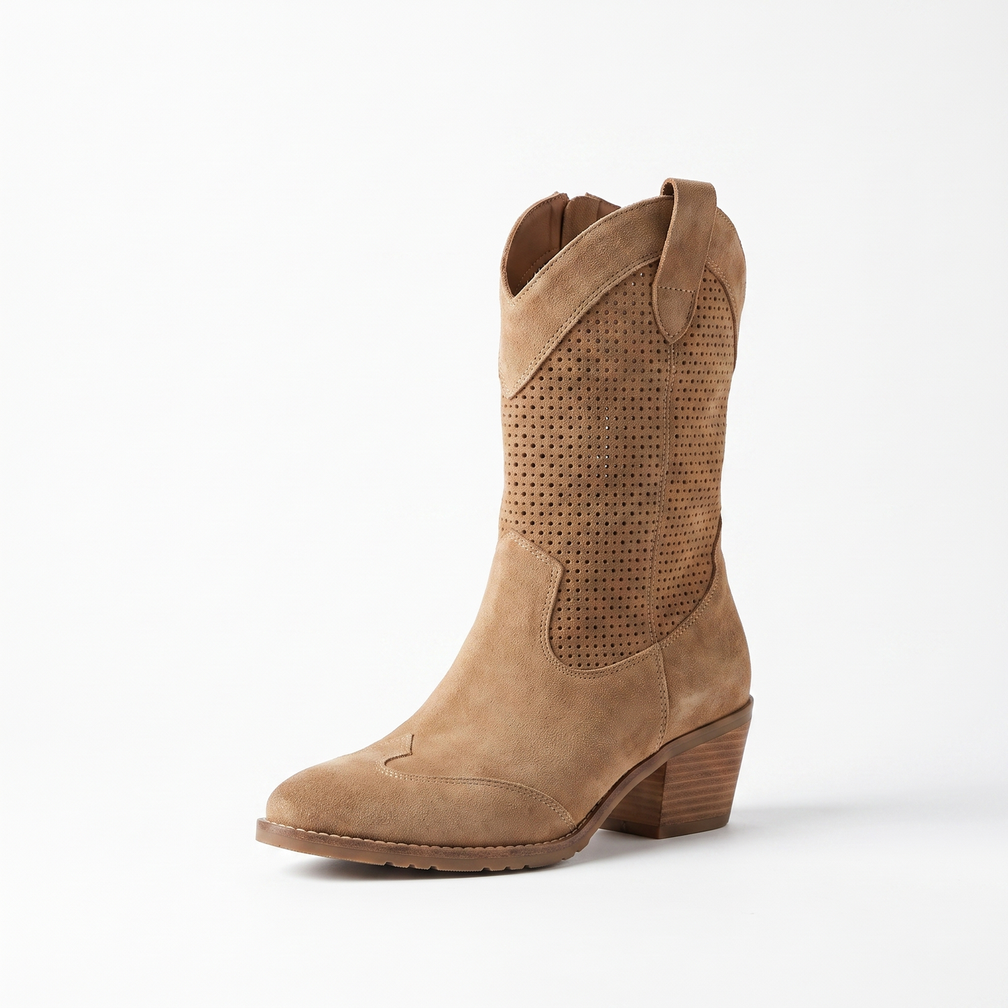 Sunoire mid calf perforated western boots 03 colorway brown