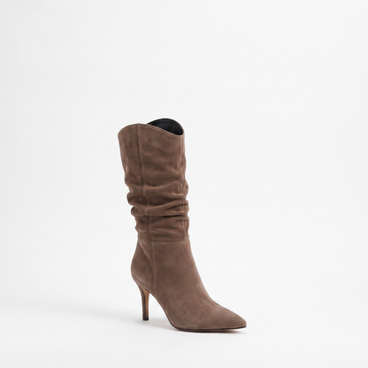 Sunoire stiletto knee high tassel boot women elegant pointed toe slip on closure 9cm heel spring autumn winter fashion denim loose light 03 colorway brown