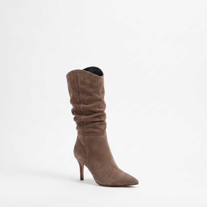 Sunoire stiletto knee high tassel boot women elegant pointed toe slip on closure 9cm heel spring autumn winter fashion denim loose light 03 colorway brown
