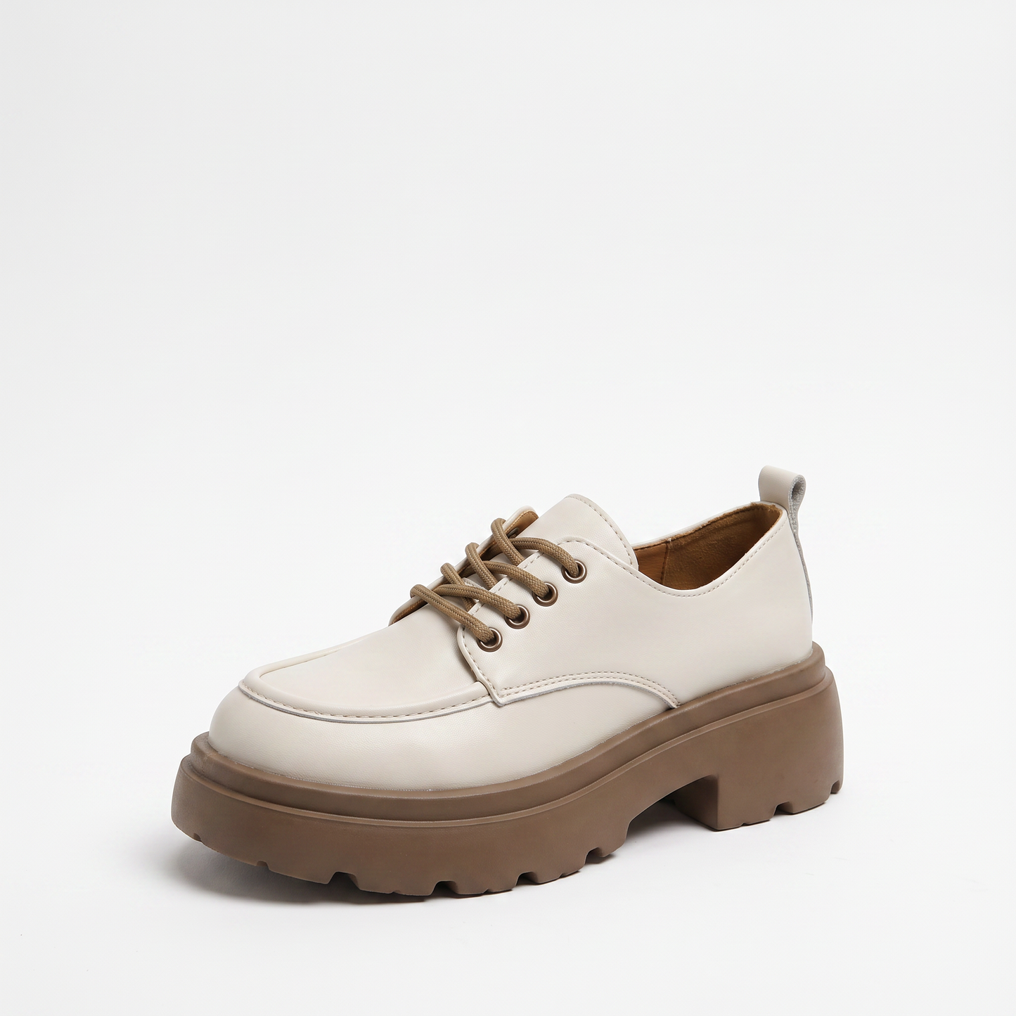 2023 spring and autumn new british style small leather shoes women s fashion retro thick heel lace up thick sole single shoe in White Two-Tone colorway image