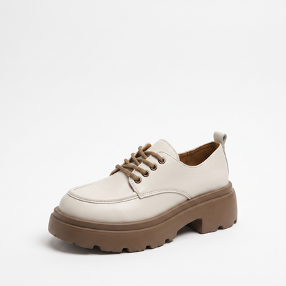 2023 spring and autumn new british style small leather shoes women s fashion retro thick heel lace up thick sole single shoe in White Two-Tone colorway image