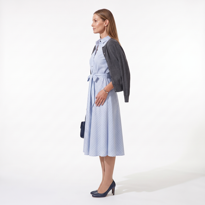 Women's Striped Belted Shirt Midi Dress, side view