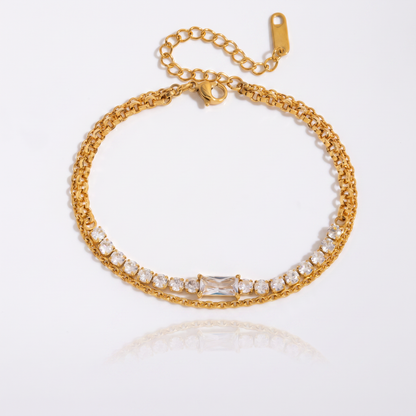 Sunoire jd women minimalist multi bracelet 18k gold round white zircon cross chain bracelet stackable jewelry gift 03 flatlay baguette row