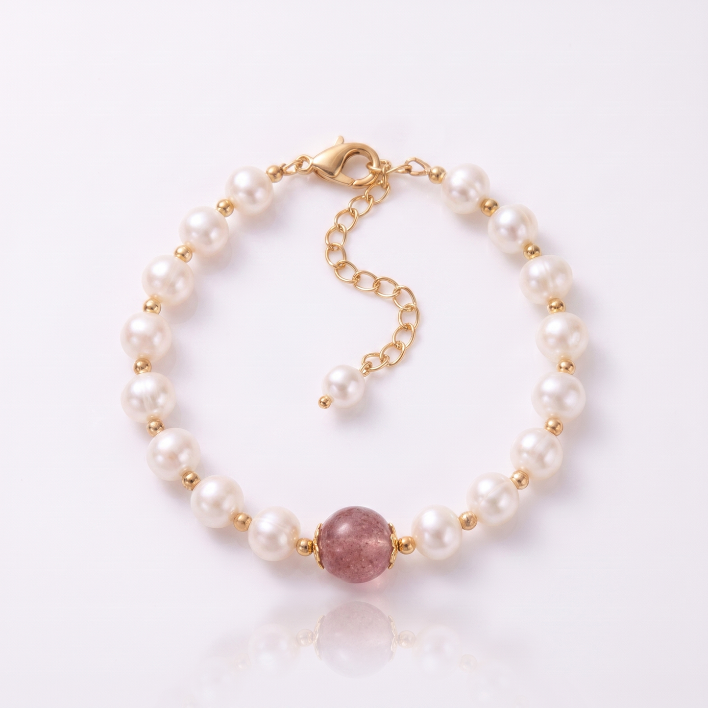 Sunoire girl friend gift good luck charm baroque pearl bracelets strawberry quartz crystal bracelet women 03 flatlay cream pearl white