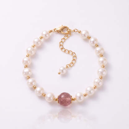 Sunoire girl friend gift good luck charm baroque pearl bracelets strawberry quartz crystal bracelet women 03 flatlay cream pearl white