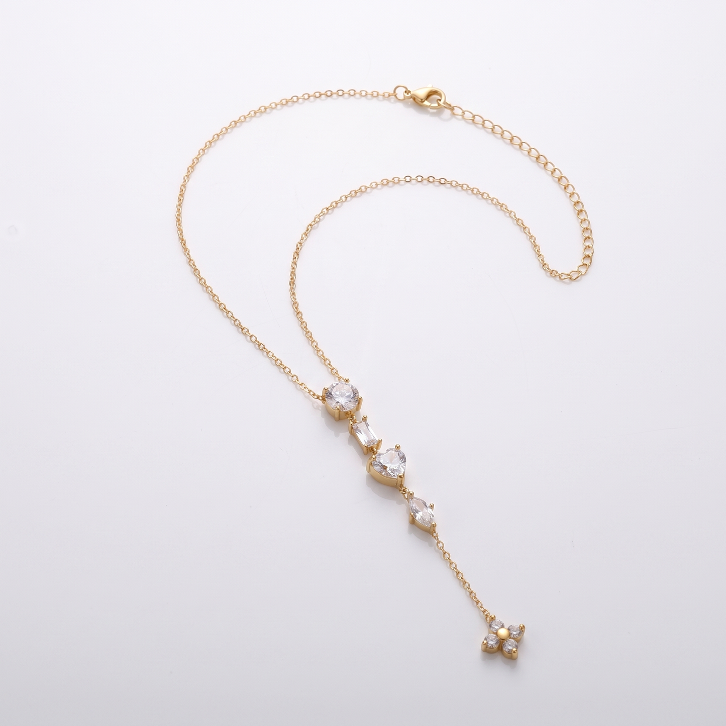 Sunoire fashion zircon stainless steel gold plated women s luxury heart moon pendant sweater necklace 03 flatlay heart drop