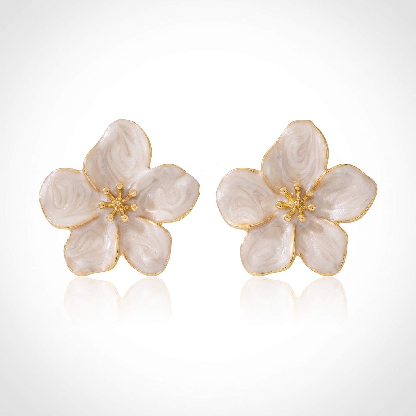 Sunoire new arrival summer atmosphere simple temperament gold plated earrings fashion oil drop flower stud earrings gifts for women 03 flatlay ivory