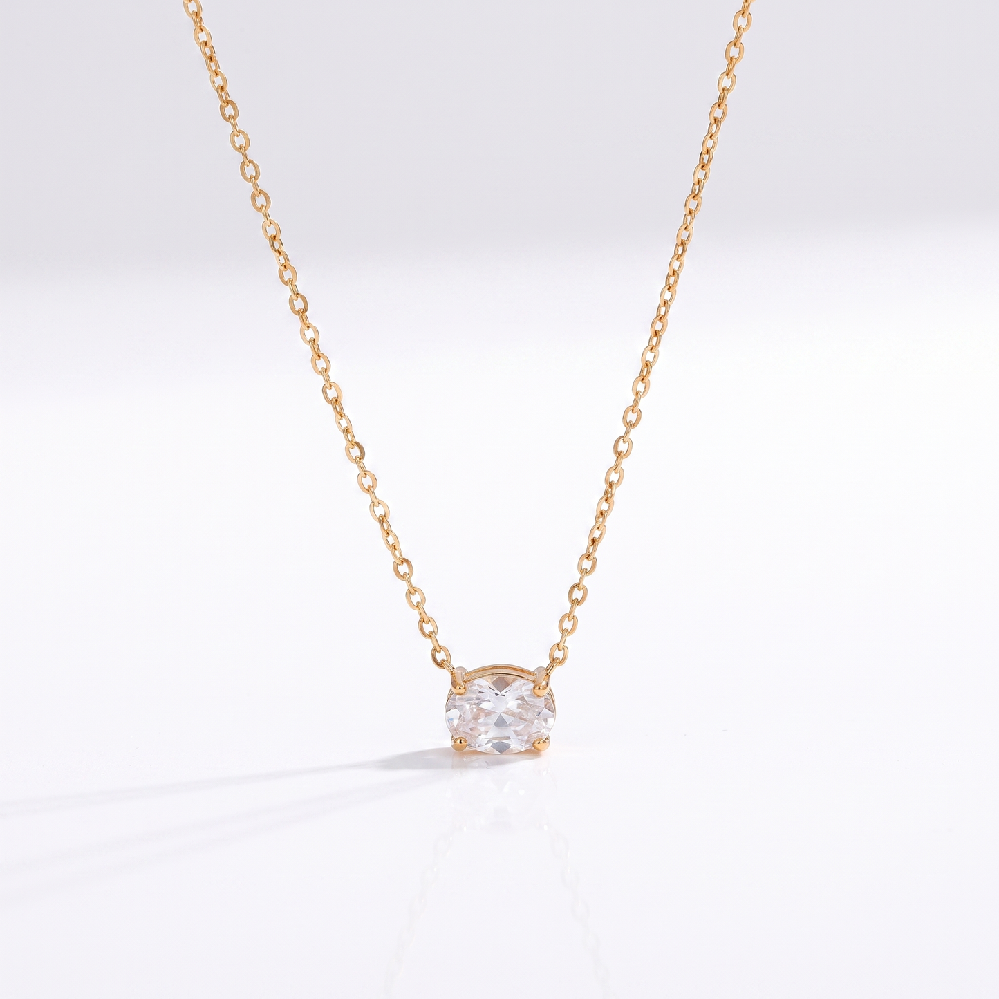 Sunoire high end gold pvd dainty waterdrop oval zirconia stainless steel pendant hypoallergenic waterproof necklace fashion jewe 03 flatlay oval