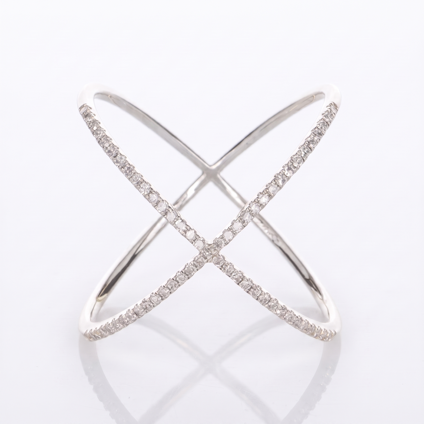 Sunoire unique fashion wholesale 925 sterling silver luxury minimalist x shape hollow out pave zircon ring fine jewelry rings for girls 03 flatlay rhodium