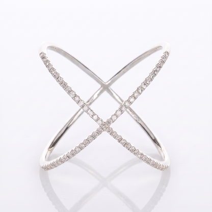 Sunoire unique fashion wholesale 925 sterling silver luxury minimalist x shape hollow out pave zircon ring fine jewelry rings for girls 03 flatlay rhodium