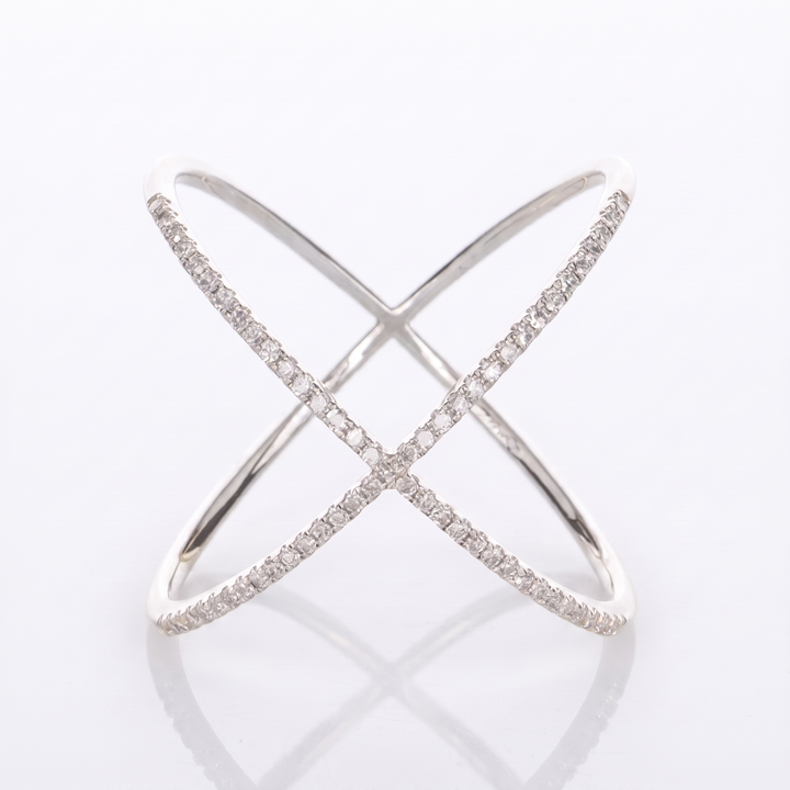 Sunoire unique fashion wholesale 925 sterling silver luxury minimalist x shape hollow out pave zircon ring fine jewelry rings for girls 03 flatlay rhodium