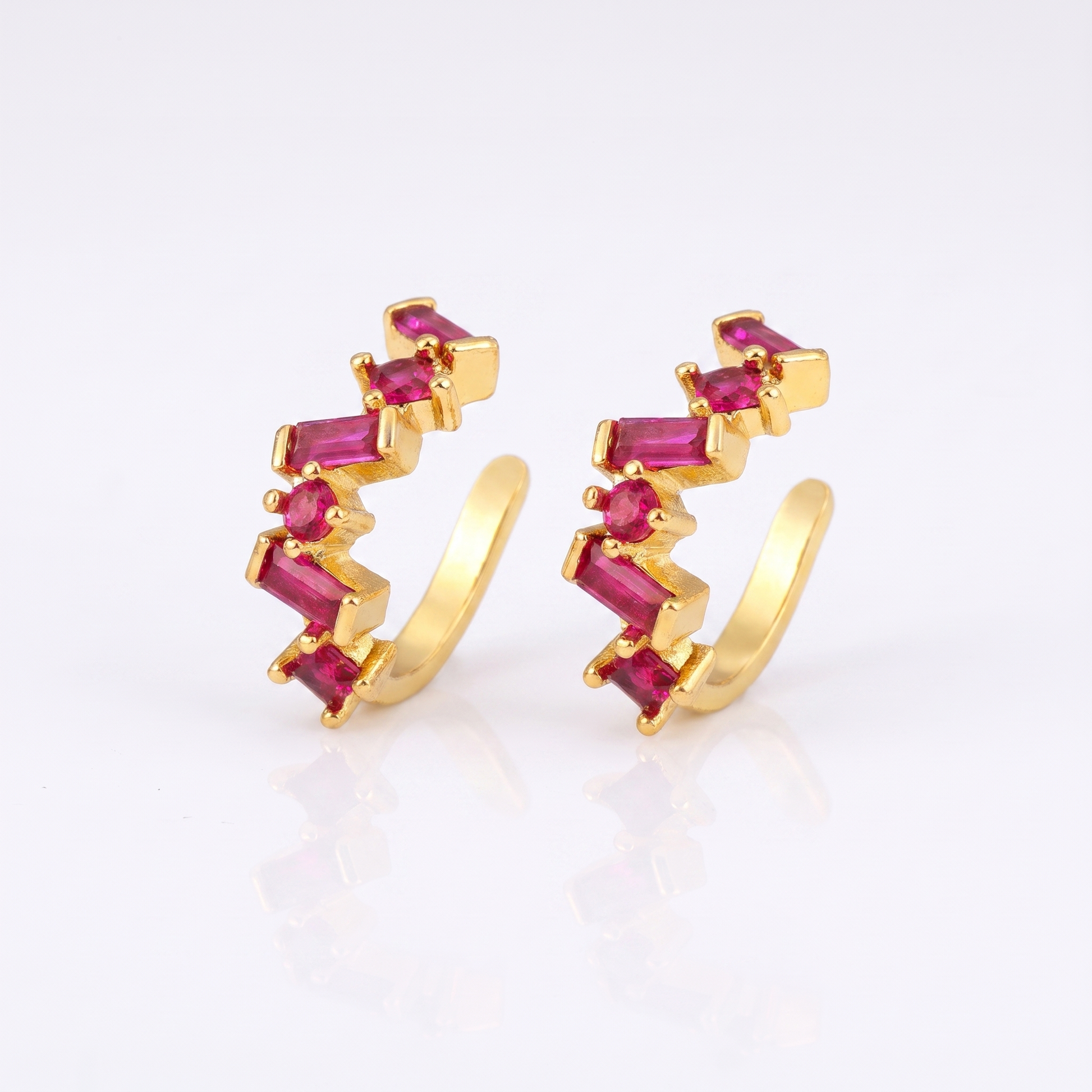 Sunoire qiku popular ear clip earrings no piercing cartilage 5 colors crystal women elegant aesthetic cubic zirconia copper jewelry gift 03 flatlay rose red