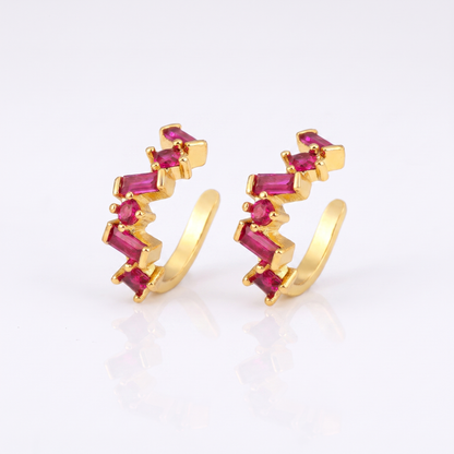 Sunoire qiku popular ear clip earrings no piercing cartilage 5 colors crystal women elegant aesthetic cubic zirconia copper jewelry gift 03 flatlay rose red