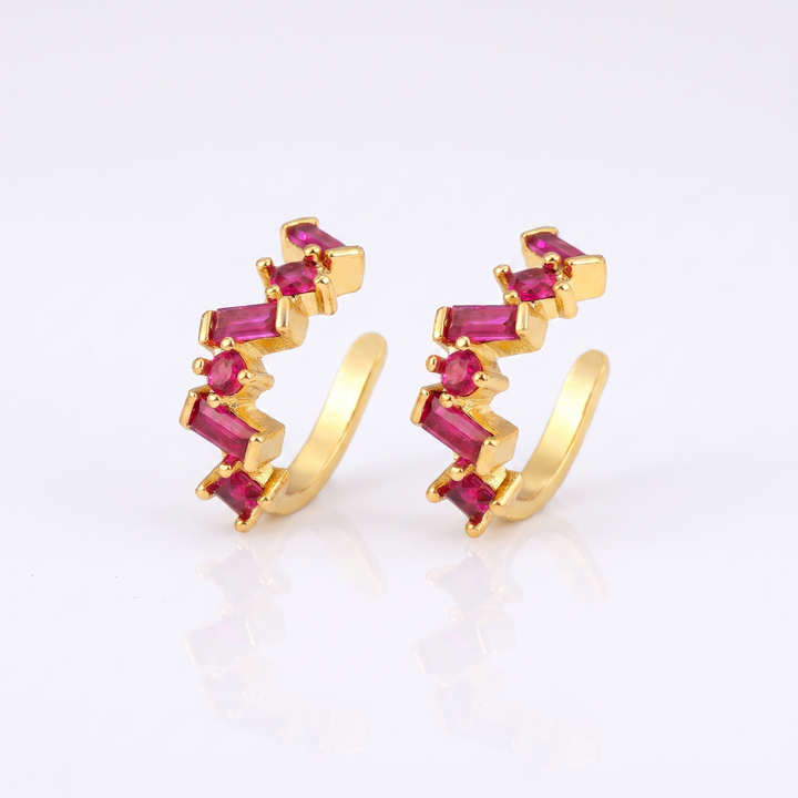 Sunoire qiku popular ear clip earrings no piercing cartilage 5 colors crystal women elegant aesthetic cubic zirconia copper jewelry gift 03 flatlay rose red