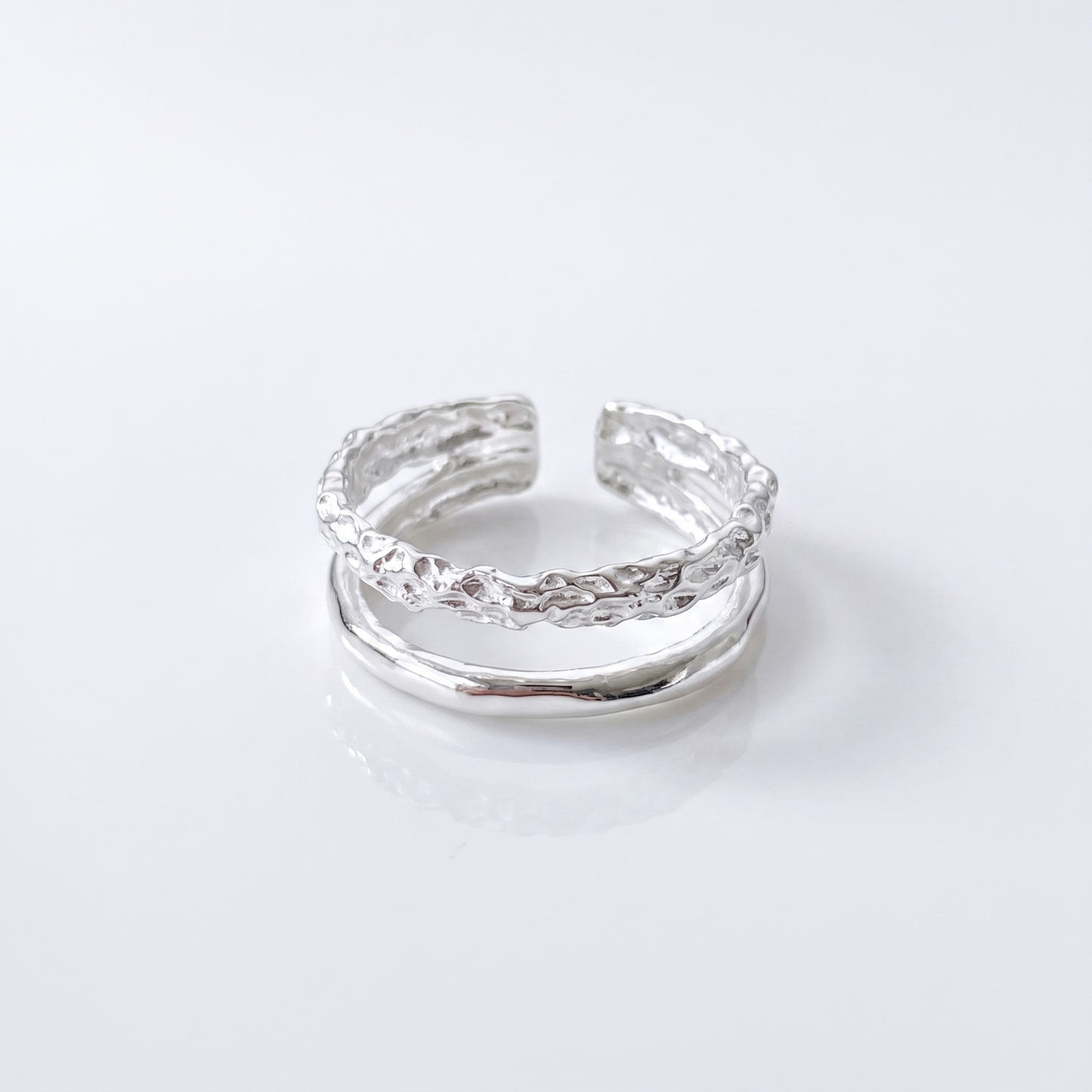 Sunoire silver open finger ring heart elegant beaded irregular stackable simple for women girl jewelry gift dropship wholesale 03 flatlay silver 2 157