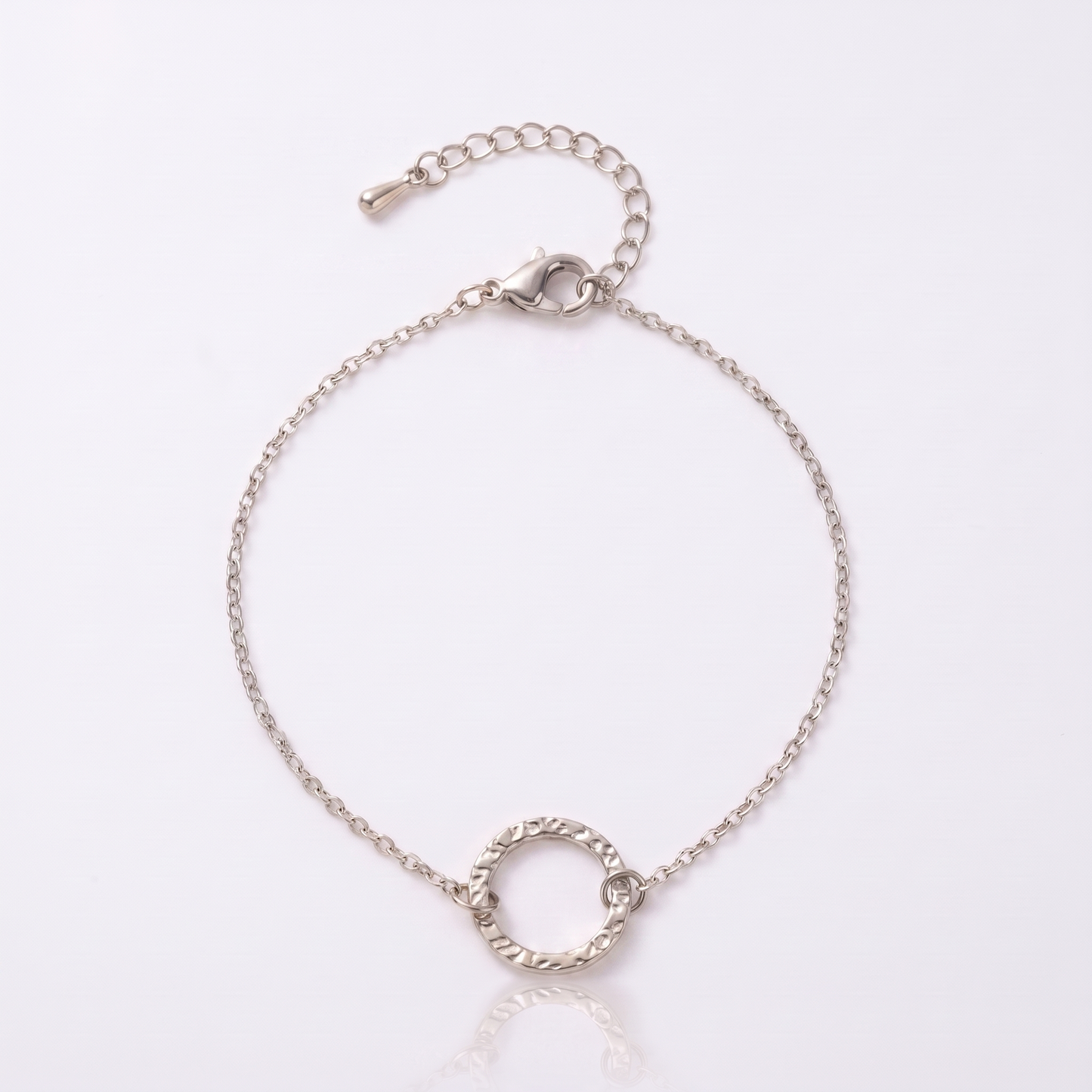 Sunoire emanco women trendy thin stainless steel bracelet minimalist chain women adjustable length bracelet dropshipping 03 flatlay silver circle
