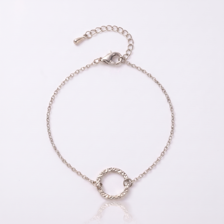 Sunoire emanco women trendy thin stainless steel bracelet minimalist chain women adjustable length bracelet dropshipping 03 flatlay silver circle