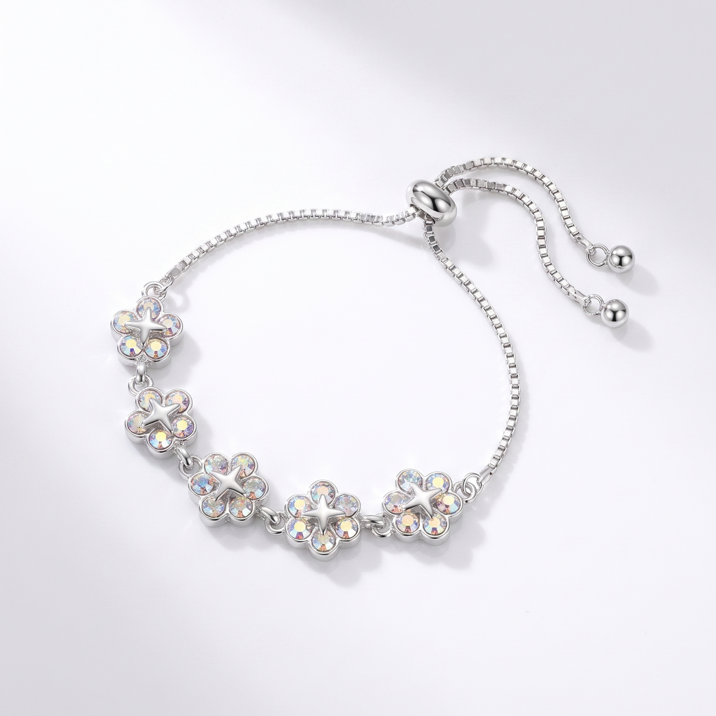 Sunoire flower bracelet jewelry adjustable string new fashion alloy zircon electroplate charm bracelet for women 03 flatlay silver