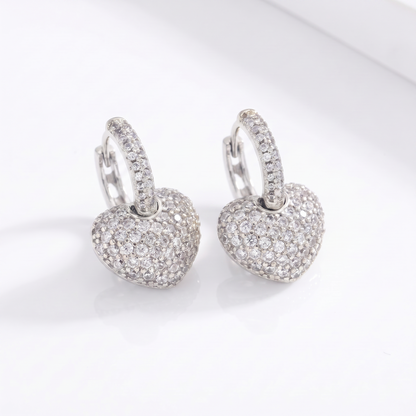 Sunoire fashion heart hoop pendant 14k gold cubic zirconia brass gold plated earrings for women jewelry 03 flatlay silver