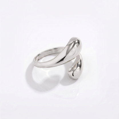 Sunoire glossy water drop alloy electroplated women s adjustable open winding ring 03 flatlay silver