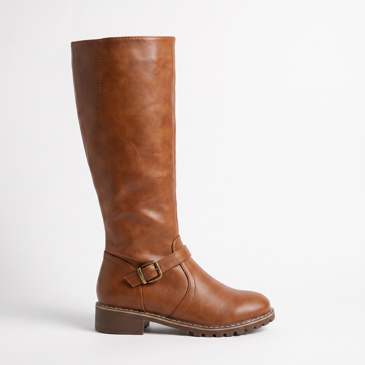 Sunoire olivia womens knee high buckle strap riding leather boots 03 lateral profile brown