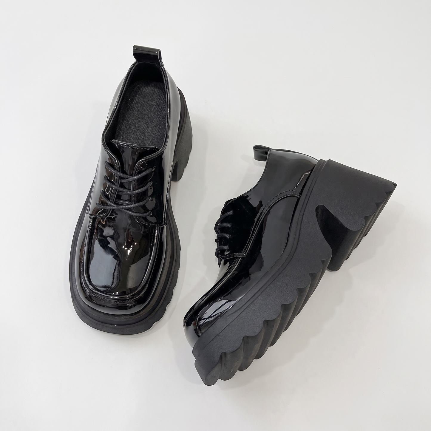 Sunoire s thick soled all match casual loafers waterproof platform black trendy small leather shoes 03 pair flatlay black
