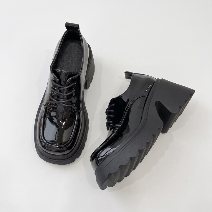 Sunoire s thick soled all match casual loafers waterproof platform black trendy small leather shoes 03 pair flatlay black