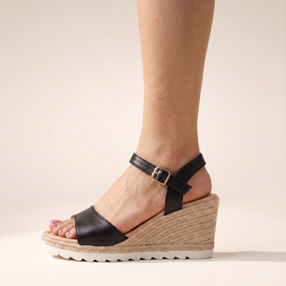 Sunoire adjustable wedge sandals 03 side profile black