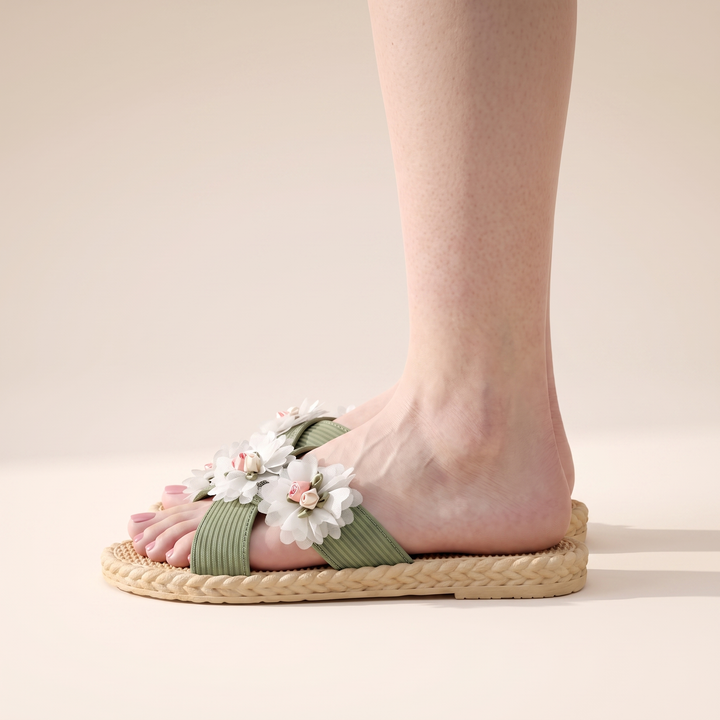 Sunoire melany green floral sandals 03 side profile green