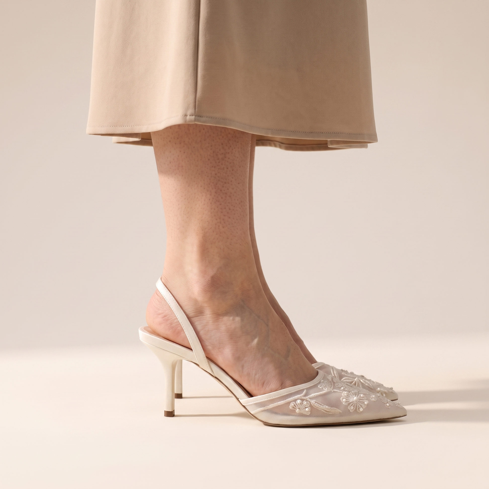 Sunoire womens embroidered mesh mule heels floral pointed toe 03 side profile ivory
