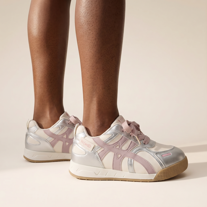 Sunoire paloma white mesh sneakers 03 side profile pink