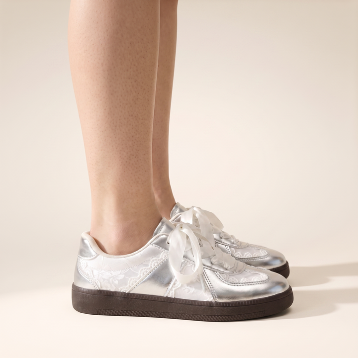 Sunoire gentry white lace flats 03 side profile silver