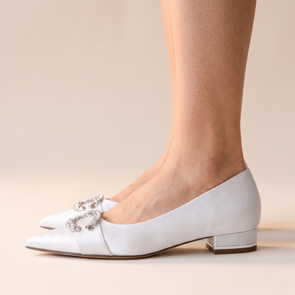 Sunoire womens satin bridal flats 03 side profile white