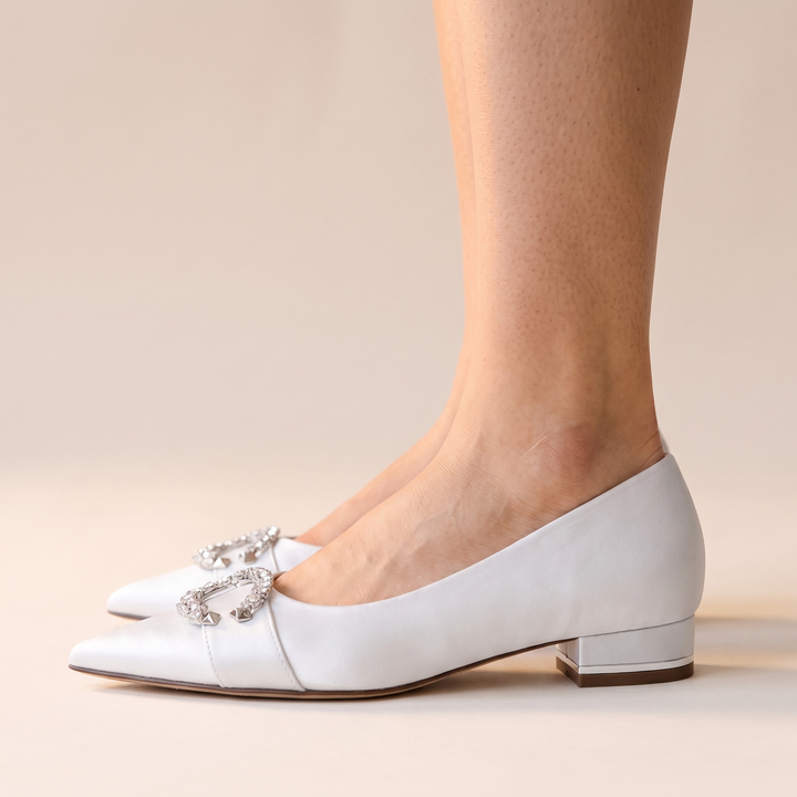 Sunoire womens satin bridal flats 03 side profile white
