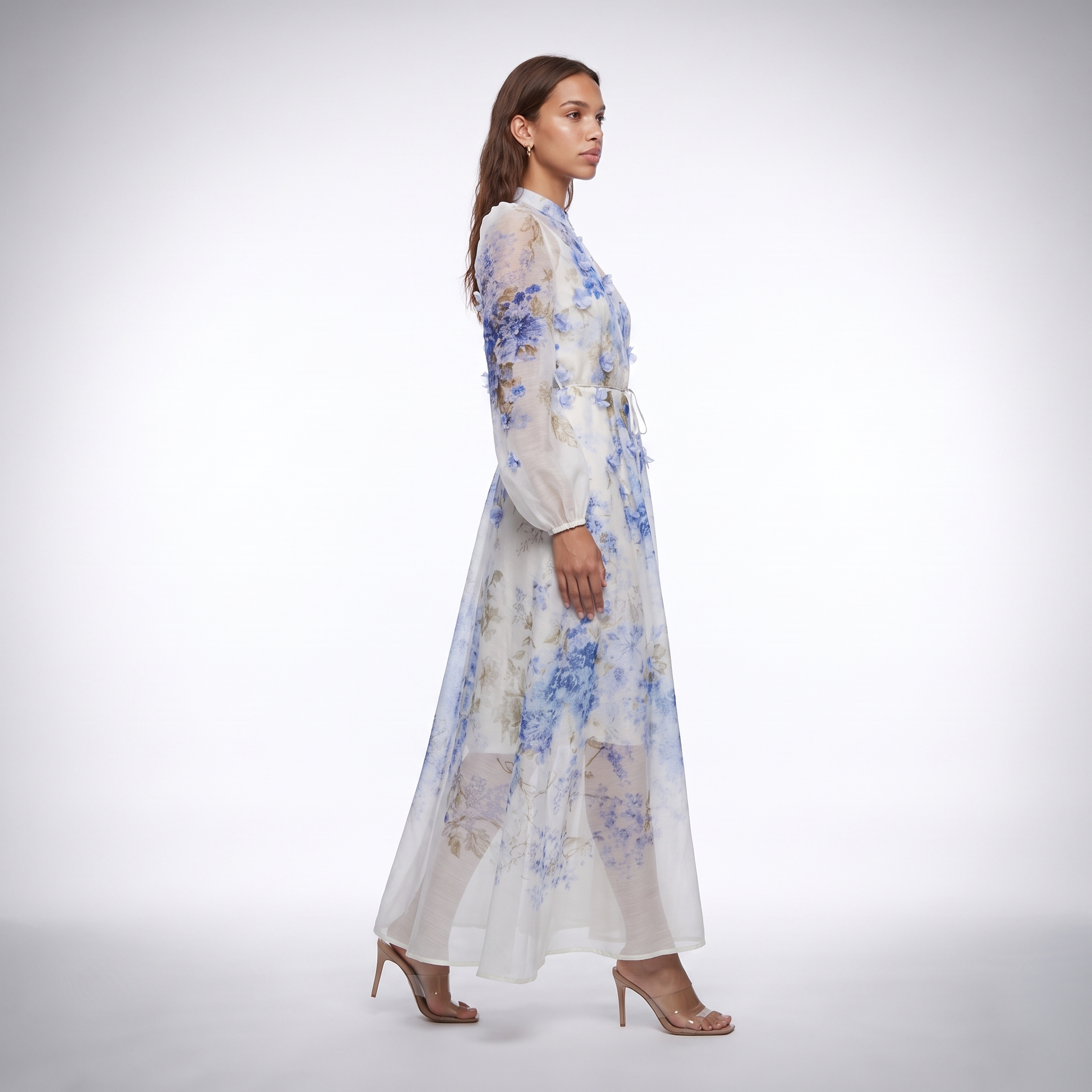 Sofia Blue Floral Print Maxi Dress side view