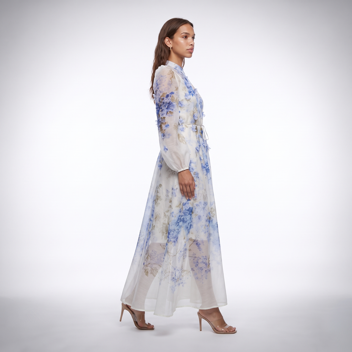 Sofia Blue Floral Print Maxi Dress side view
