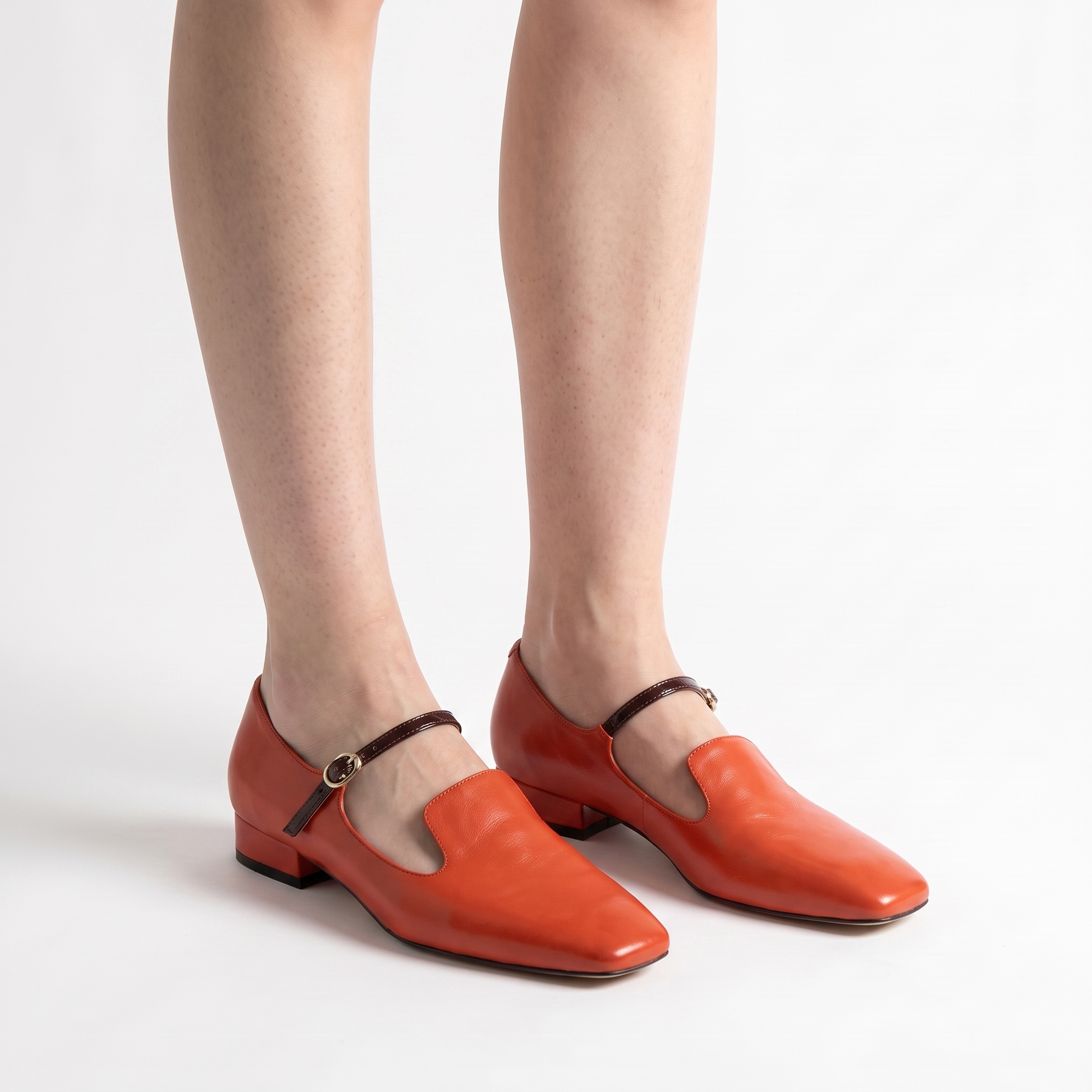 Sunoire wholesale dark green pu mary jane heels loafers women square toe mixed color block heel office pumps 03 three quarter red orange